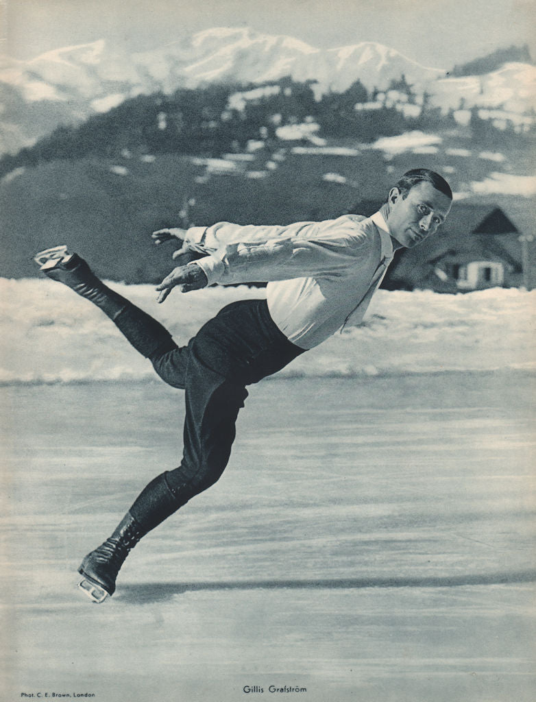 ICE FIGURE SKATING. Gillis Grafström - Swedish & Olympic Champion 1935 print